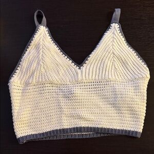 White and Gray Knit Crop Top